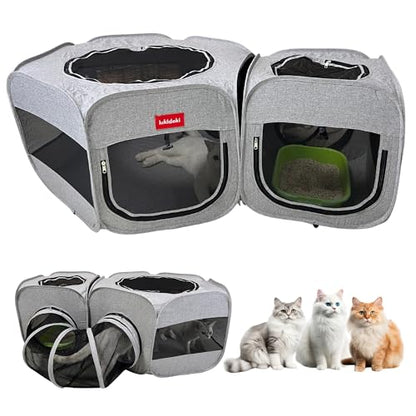 Portable Cat Playpen 2-Room with Tunnel, 3-in-1 Pop-up Cat Dog Crate Play Enclosure with Separate Areas, Foldable Pet Playpen for Puppy Kitten and Small Animals Indoor Outdoor - size: Small