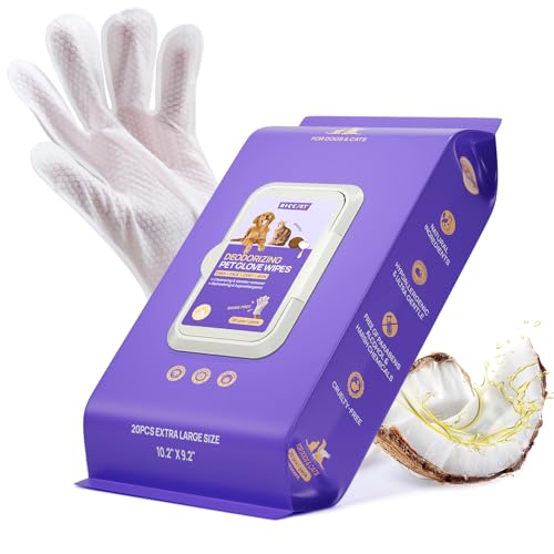 HICC PET Cleaning Deodorizing Glove Wipes for Dogs & Cats, Vet Recommended Hypoallergenic Hydrating & Nourish Fur Pet Grooming Glove Wipes, Pet Bathing Wipes for Horse Coat Care,20pcs Unscented - size: 20 PCS