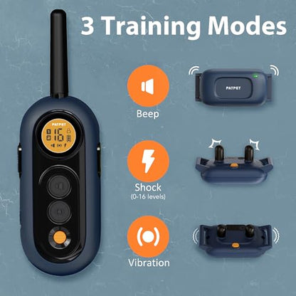 PATPET Dog Training Collar with Remote -2000Ft IPX7 Waterproof Dog Shock Collar, 4 Modes (Beep/Vibration/Shock 0-16 Levels/Keypad Lock) Rechargeable Electric Dog Collar for Small Medium Dogs 10-100lbs - color: Blue