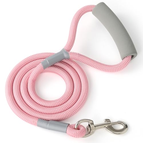 Mile High Life Dog Leash, with Comfortable Padded Handle, Pink Nylon Rope Leash with Steel Tips, Heavy Duty 5 Feet Pet Leashes (Pink,60 Inches) - color: Nylon Rope -Pink, size: 4 Feet