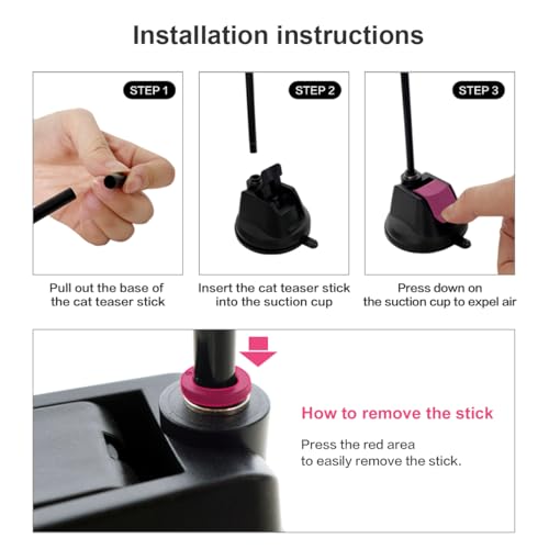 TTcat Cat Wand Toys with Suction Cup, Interactive Bird Simulation Cat Toy Set,Cat Teaser Cat Toys,Flexible Steel Wire and 3Pcs Replacement Feather Refills with Bells. - color: Cat Suction Toys (3Refills)