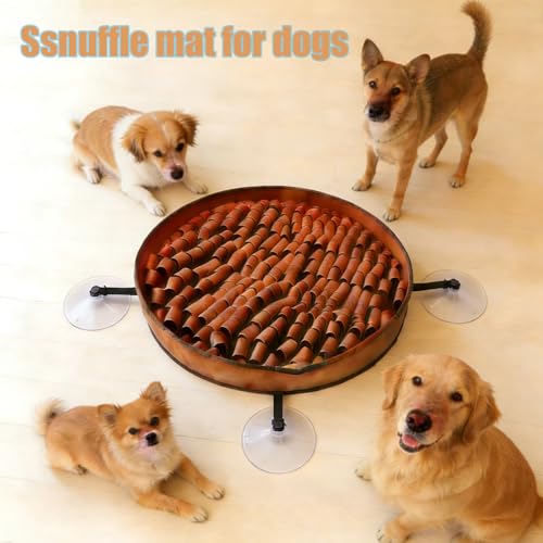 Snuffle Mat for Dogs Large Breed - 20 Inch Round Dog Sniffing Mat with 3 Suction Cups & Non-Slip Base, Slow Feeder Puzzle Toy for Mental Stimulation, Anxiety Relief, Durable Machine Washable (Brown) - color: Brown