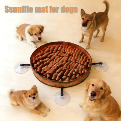 Snuffle Mat for Dogs Large Breed - 20 Inch Round Dog Sniffing Mat with 3 Suction Cups & Non-Slip Base, Slow Feeder Puzzle Toy for Mental Stimulation, Anxiety Relief, Durable Machine Washable (Brown) - color: Brown