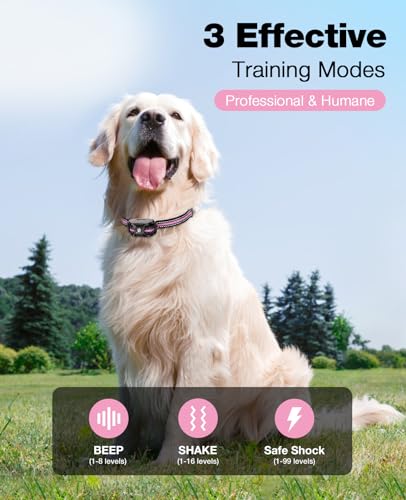 Bousnic Dog Shock Collar - 3300Ft Dog Training Collar with Remote for 5-120lbs Small Medium Large Dogs Rechargeable Waterproof e Collar with Beep (1-8), Vibration(1-16), Safe Shock(1-99) (LightPink) - color: Pink