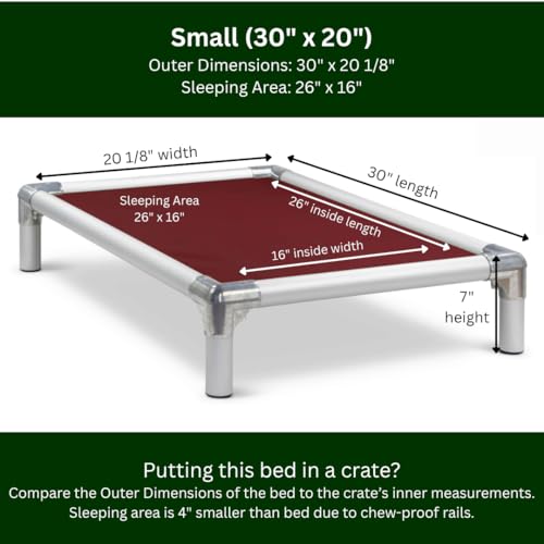Kuranda Chewproof Elevated Dog Bed - Silver Aluminum - 30" x 20" - Heavy Duty Vinyl - Burgundy - color: Burgundy, size: Small