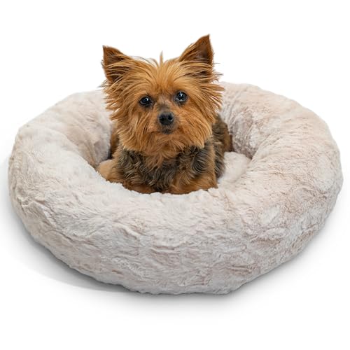 Best Friends by Sheri The Original Calming Donut Dog Bed for Extra-Small Dogs up to 10 lbs, Lux Faux Fur, Oyster, 18" x 18" - color: Oyster Lux, size: X-Small