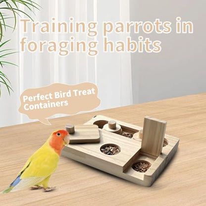 FlidRunest Wooden Bird Foraging Puzzle Toys for Parrots, Parakeet, Cockatiel, Sun Conures - Birds Interactive Mental Enrichment Toy, B ird Seed Slow Feeder Toy for Cage - size: Medium