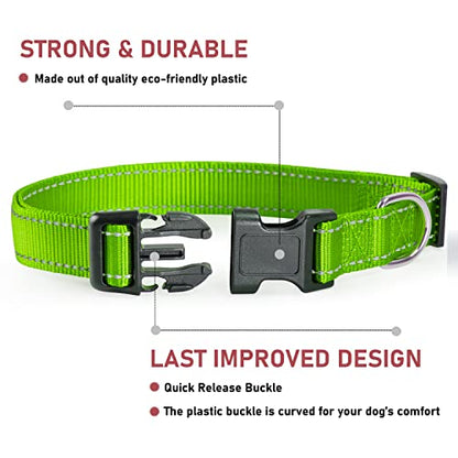 Reflective Dog Collar with Buckle Adjustable Safety Nylon Collars for Small Medium Large Dogs, Grass Green XXS - color: Grass Green, size: XX-Small :Width 3/8",Neck 8-12"