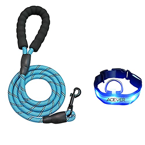 5 FT Reflective Dog Leash with Comfortable Padded Handle and Rotative Strong Metal Clasp and Flash Collar-Blue - color: Blue