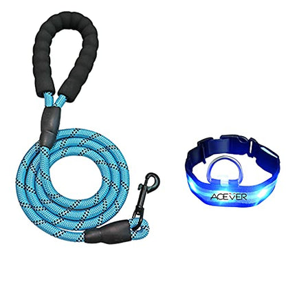 5 FT Reflective Dog Leash with Comfortable Padded Handle and Rotative Strong Metal Clasp and Flash Collar-Blue - color: Blue