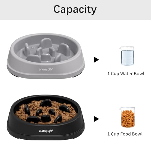 MateeyLife Small Slow Feeder Cat Bowls 2PCS, Anti-Choking Puzzle Cat Food Bowls, Anti-Slip Interactive Dog Feeding Slow Down Eating, Bloat Stop Maze Dishes Dog Feeder for Small Breeds 1 Cup Gray&Black - color: B-Gray&Black, size: Small