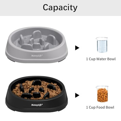 MateeyLife Small Slow Feeder Cat Bowls 2PCS, Anti-Choking Puzzle Cat Food Bowls, Anti-Slip Interactive Dog Feeding Slow Down Eating, Bloat Stop Maze Dishes Dog Feeder for Small Breeds 1 Cup Gray&Black - color: B-Gray&Black, size: Small