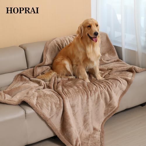 Dog Blanket, Waterproof Reversible Sherpa Fleece Throw Blanket, Furniture Cover for Bed, Couch, Sofa Protection from Liquid Pee and Pet Fur of Puppy, Cat (Light Coffee M39*57inches) - color: Light Coffee, size: 39*57