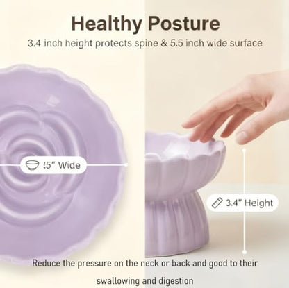 Ceramic Cat Slow Feeder, Raised Slow Feeder Cat Bowl, Anti Vomiting and Whisker Friendly Kitty Dish, Elevated Puppy Kitten Food Bowl for Dry and Wet Food (Purple) - color: Purple