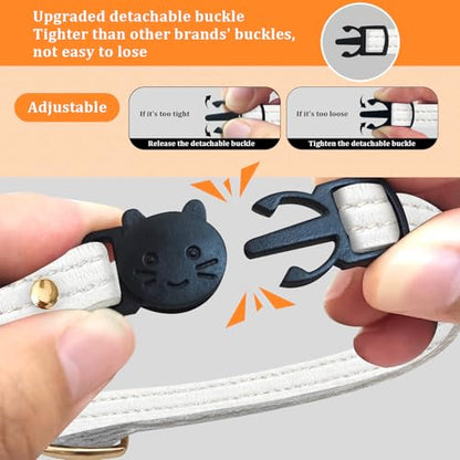 Cat Collar Breakaway with D-Ring and Safety Buckle, Adjustable, Soft Sheep Leather and Lightweight for Kittens and Small Pets(Neck Fit 7.5"-11", White) - color: White