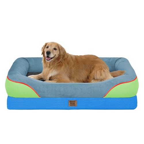 Chez Paw Extra Large Dog Bed Orthopedic - XL Orthopedic Dog Beds Waterproof Pet Couch Memory Foam Sofa Bolster with Removable Cover - 42 x 30 - color: Blue Lime, size: XL-large (42"L x 30"W x 7.5"Th)