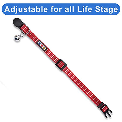 Pawtitas Reflective Red Cat Collar with Safety Buckle and Removable Bell for Kitten and Cats - color: Reflective Red