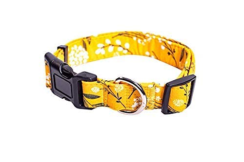 Dog Collar for Small Medium & Large Dogs - Heavy Duty Cotton, Long-Lasting, Adjustable and Durable Quick Release Collars Holiday Season - Spring Yellow - color: Yellow Spring, size: X-Large