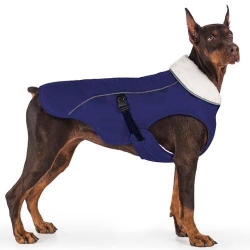EMUST Dog Coat, Waterproof Dog Snow Jacket for Winter, Adjustable Small/Medium/Large Pet Coat/s for Winter,Blue L - color: Blue, size: Large