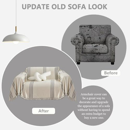 Chenille Armchair Cover Jacquard Sofa Covers Washable Furniture Protector Recliner Couch Cover 1 Cushion Reversible Chair Cover Beige Light Grey Striped Couch Cover Blanket 71"x 71" - color: A0# Beige/Light Grey - Striped, size: Medium 71" x 71"