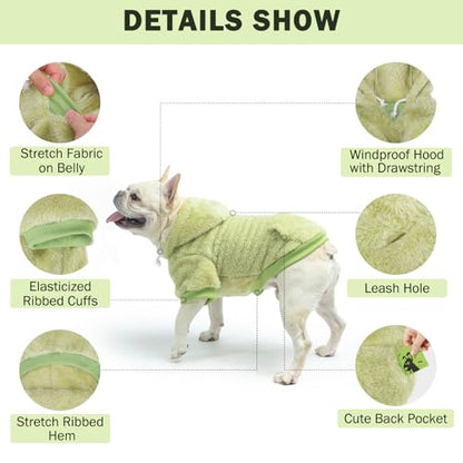 SCENEREAL Fleece Dog Sweaters Hoodie for Small Medium Large Dogs Girls Boys, Plush Fuzzy Dog Clothes Hoodies with Leash Hole, Winter/Fall Puppy Cold Weather Coat, Sherpa Hooded Sweatshirt, Green SM - color: Green, size: Small-Medium