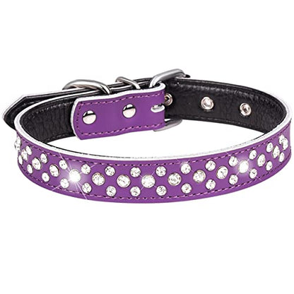 Rhinestones Dog Collar, Adjustable Sparkly Crystal Studded Genuine Leather Pet Dog Collar for Small and Medium Dogs (Purple, M) - color: Purple, size: Medium