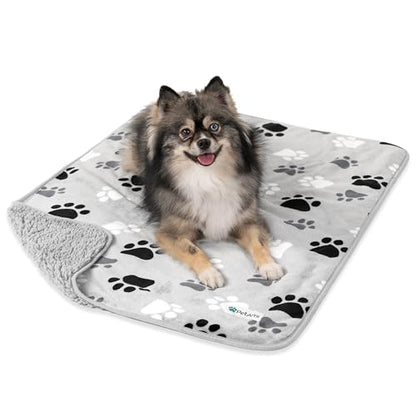 PETAMI Sherpa Fleece Waterproof CAT and Dog Blanket, PAW Gray, Medium - color: Paw Gray, size: Medium (29x40)