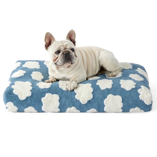 LE SURE Cute Dog Beds Medium Size Dog-Thick Shredded Chopped Foam Pet Bed as Gift for Indoor with Removable Washable Cover, Modern Fuzzy Plush & Anti Slip Bottom, Blue - color: Blue, size: 30.0"L x 20.0"W x 4.0"Th