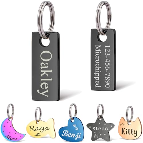 Anavia Small Size Dog Cat ID Tags, Small/XS Personalized Color Plated Stainless Steel Puppy Kitten Name Tags, Customized Engraved Nameplate Pet Collar Tag (Black, XS-Rectangle) - color: Black, size: XS-Rectangle