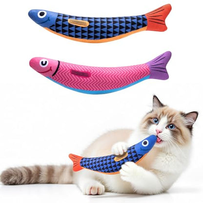 PetBusy Cat Toys with[5000mg A+Natural Catnip &Silvervine] [Baby Grade] Interactive Soft Chew Kicker Cat Toys for Indoor Cats & Kittens, [Crinkle &Bell] Fish Sound Toy, Drives Bored Cat Crazy with Fun - color: Blue+Pink