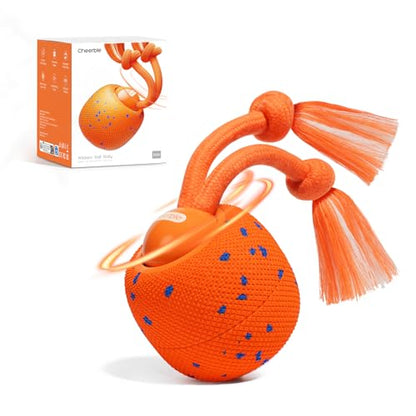 Cheerble Smart Interactive Dog Toy, Wicked Ball Rolly, Automatic Moving, Bouncing, Rotating, E-TPU Material, with Rope & Barks Sound Active Rolling Interactive Dog Ball for Medium and Large Dogs - color: Orange