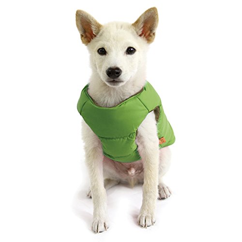 Gooby Padded Vest Dog Jacket - Solid Green, X-Small - Warm Zip Up Vest Fleece Jacket with Dual D Ring Leash Water Resistant for Small to Medium Dogs - color: Green Solid, size: X-Small