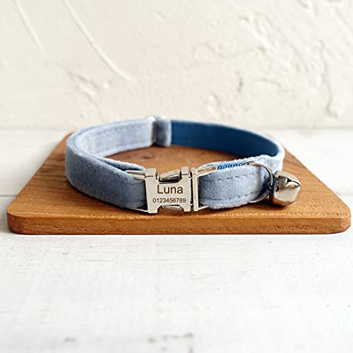 Cat Collar Personalized with Name Phone Number Engraved,Customized with Bell for Small Dogs Puppy Kitten - color: Blue, size: S (6"-10")