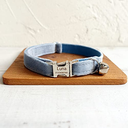 Cat Collar Personalized with Name Phone Number Engraved,Customized with Bell for Small Dogs Puppy Kitten - color: Blue, size: L (8"-13")