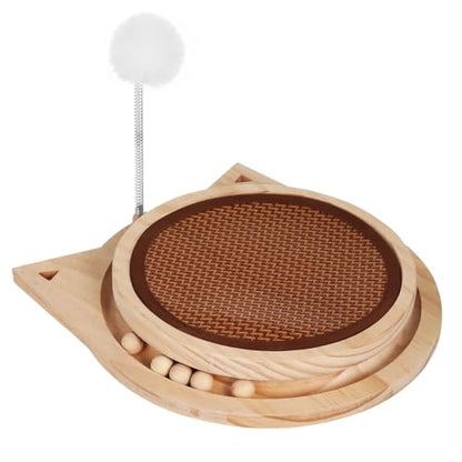 Natural Sisal Cat Scratcher with Ball, Round Kitten Scratching Pad Track and Spring Cat Toy Interactive Cat Toys for Indoor Cats Kitten Toys Enrichment Puzzle Play Exercise
