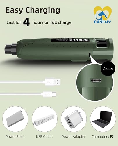 Casfuy Dog Nail Grinder Quiet - (45db) 6-Speed Pet Nail Grinder with 2 LED Lights for Large Medium Small Puppy Dogs/Cats, Professional 3 Ports Rechargeable Electric Dog Nail Trimmer with Dust Cap - color: Green