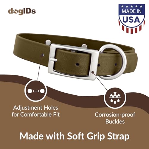 dogIDs Personalized Dog Collar – Custom Waterproof Soft-Grip Biothane with Laser-Engraved Nameplate, Durable & Odor-Resistant, USA Made | Sage, 1 in x 16 in (Fits Necks Size 14-18 in) - color: Sage, size: 1 in x 16 in (Fits Necks Size 14-18 in)