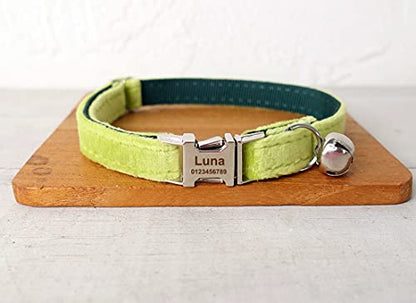 Cat Collar Personalized with Name Phone Number Engraved,Customized with Bell for Small Dogs Puppy Kitten - color: Avocado Green, size: S (6"-10")
