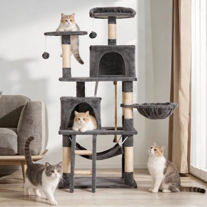 Cat Tree 60.63 inches Cat Tower for Indoor Cats, Multi-Level Cat Condo Furniture with Scratching Posts, Plush Perches, Activity Center with Cozy Basket & Hammock for Cats (Darkgray) - color: DarkGray