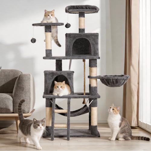 Cat Tree 60.63 inches Cat Tower for Indoor Cats, Multi-Level Cat Condo Furniture with Scratching Posts, Plush Perches, Activity Center with Cozy Basket & Hammock for Cats (Darkgray) - color: DarkGray