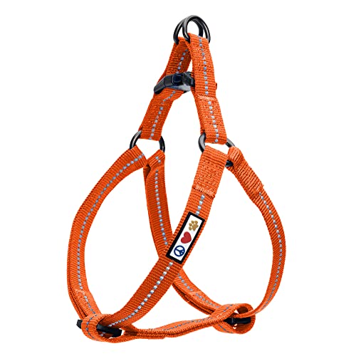 Pawtitas Recycled Reflective Step-in Dog Harness – Adjustable No-Pull Vest for Puppies to Seniors, Safe & Comfortable XS Orange - color: Orange Recycled, size: X-Small (Pack of 1)
