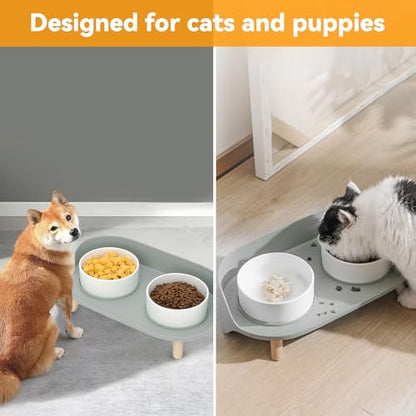 Elevated Dog Bowls Set, Ceramic Pet Food & Water Bowls with Non-Slip Stand, No Spill Design for Cats/Small Medium Dogs Gray - color: Gray