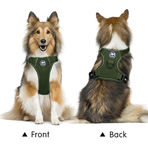 PoyPet Reflective Soft Breathable Mesh Dog Harness Choke-Free Double Padded Vest with Adjustable Neck and Chest(Military Green,S) - color: Military Green, size: S