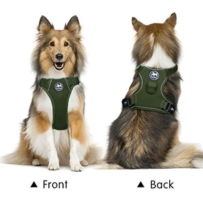 PoyPet Reflective Soft Breathable Mesh Dog Harness Choke-Free Double Padded Vest with Adjustable Neck and Chest(Military Green,XS) - color: Military Green, size: XS