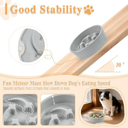 Ceramic Slow Feeder Dog Bowls, 1 Cups Dog Food Dish for Small and Medium Breed, Puzzle Dog Food Bowl for Fast Eater, 15OZ, 6.3 inch(Grey) - color: Grey-M
