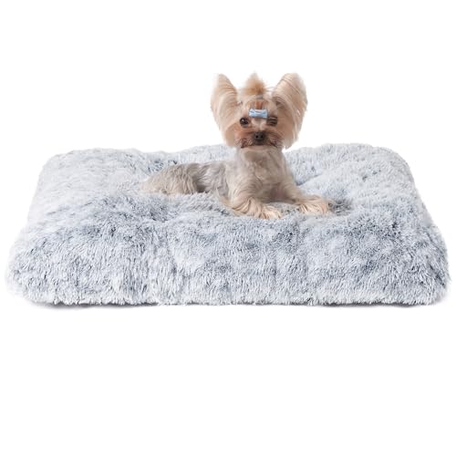 EHEYCIGA Fluffy Dog Crate Bed for Small Dogs, Plush Faux Fur Crate Pad, Calming Anti Anxiety Small Dog Bed - color: Grey, size: 23.6 x 17.5