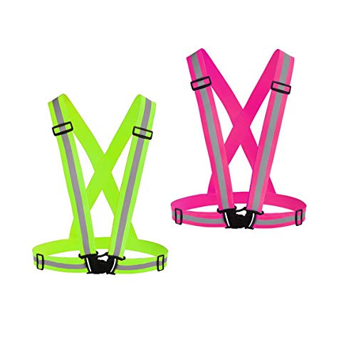 Chiwo Reflective Vest Running Gear 2Pack, High Visibility Adjustable Safety Ves for Night Cycling,Hiking, Jogging,Dog Walking - color: Green Pink