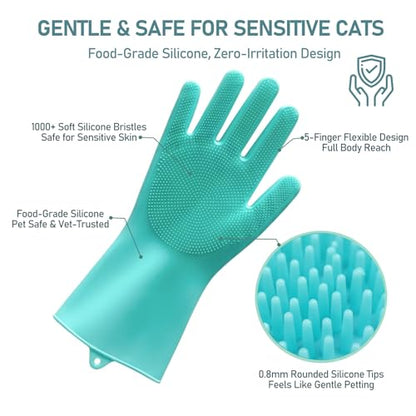 Cat Grooming Gloves for Hair-Removal: Effective at Removing 99% Loose Fur - Keep Home Sofa/Clothes Fur Free Cleaning & Silicone Bristles - Gentle Grooming for Short-long Hair Cats (2 Pack)