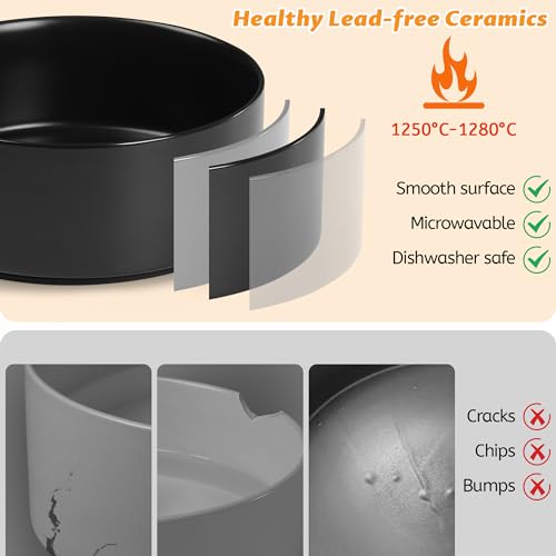 Large Dog Bowls, Non Slip Heavy Ceramic Dog Food and Water Bowl with Silicone Base, 8" Pet Feeding Bowl for Small, Medium, and Big Dogs (Black, 8 Inches) - color: Black, size: 8 Inches