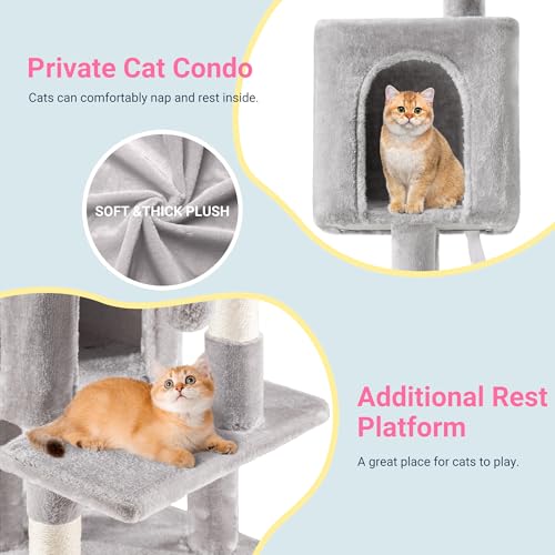 Allewie 29 Inches Cat Tree Tower/Plush Perches Platform/Condo/House/Sisal Scratching Posts/Multi-Level Activity Center Furniture for Kittens/Grey - color: Grey